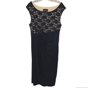 Connect Apparel Navy Blue and Cream Lacey/Sequined Cocktail Dress. Size 14.